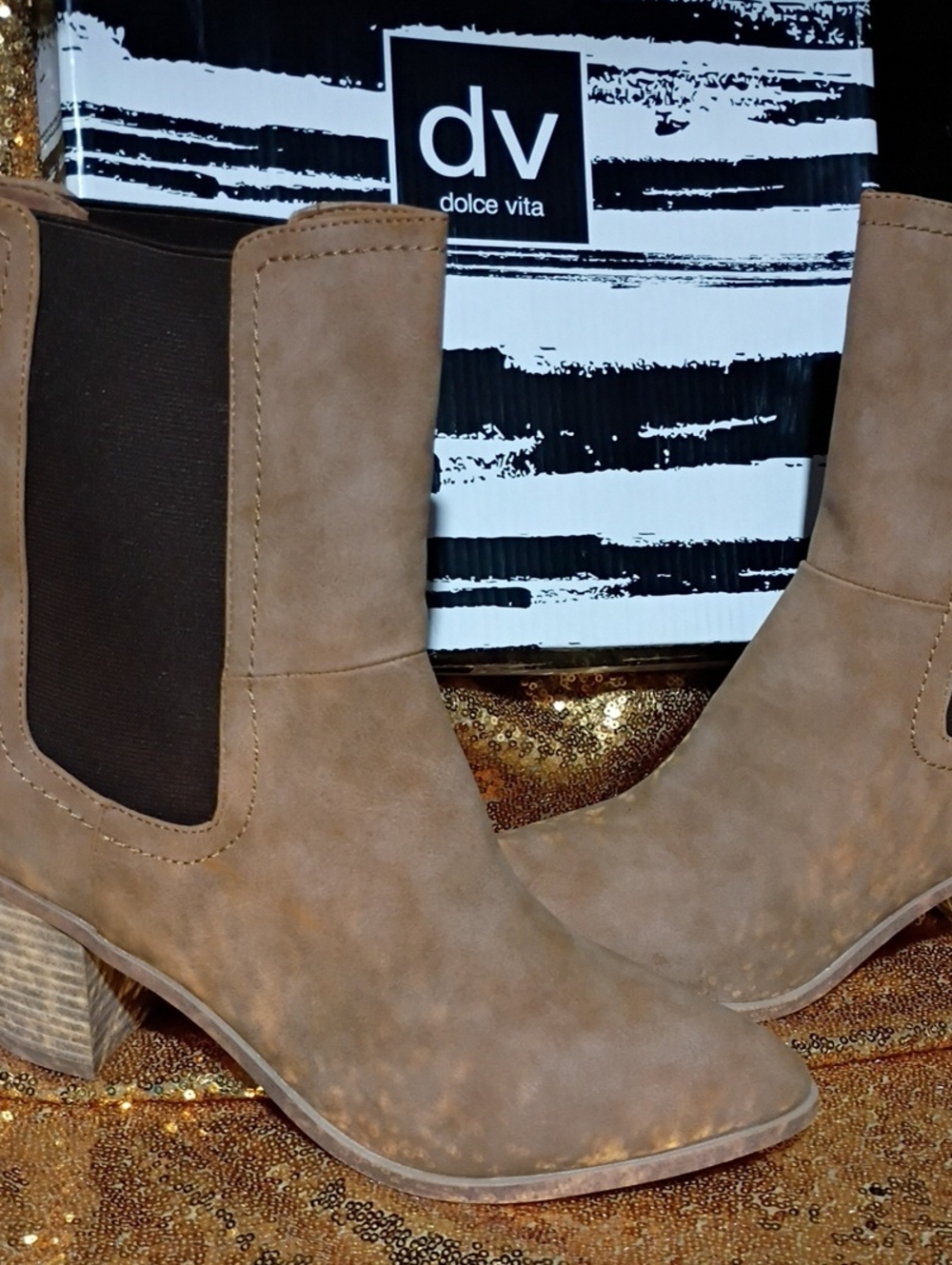 Dolce Vita Taupe Suede Chelsea Ankle Boots